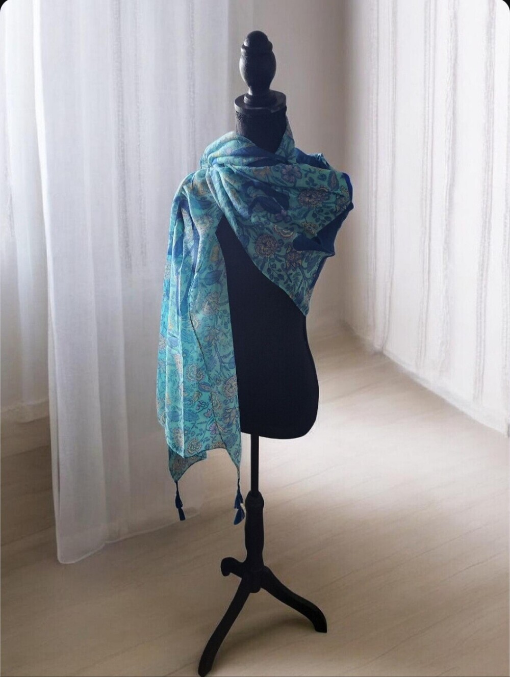 Lightweight Blue Mantra Floral Scarf - Women's Accessory